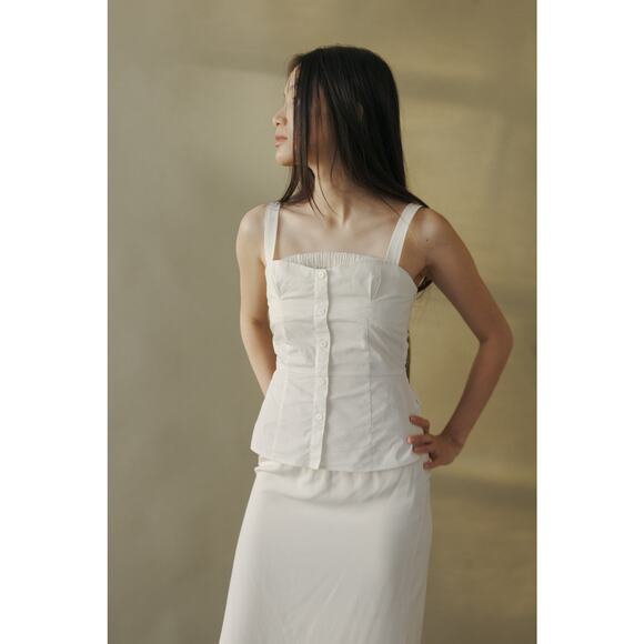 Mod Ref The Diana Tank Top Sleeveless Bustier Smocked Back - S - Ivory - Picture 1 of 5